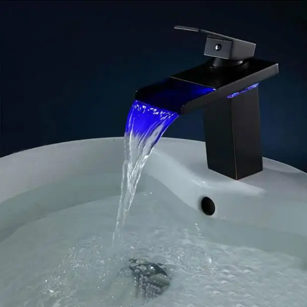 Смеситель для раковины кран ванной комнаты античный масло втирается Led водопад 2