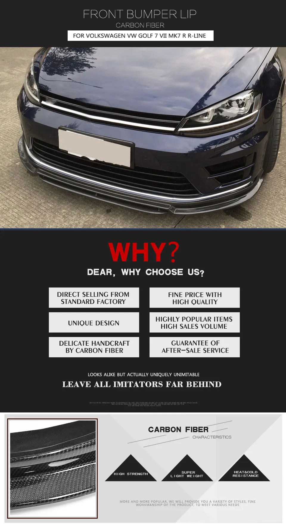 2 шт./компл. углеродного волокна передний бампер спойлер разветвители для Volkswagen VW GOLF 7 VII MK7 R R-LINE хэтчбек