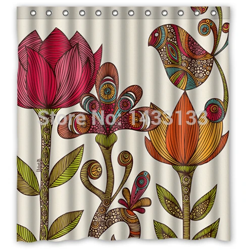 Custom Red Flowers Fashion Home Living Waterproof Bathroom Nice Best Decor Shower Curtain 150x180cm FREE SHIPPING U1234841 | Дом и сад
