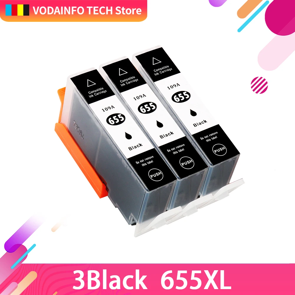 Чернильный картридж QSYRAINBOW 3 шт. совместимый с HP 655 BK чипом для Deskjet 3525 4615 4625 5525 6520 6525