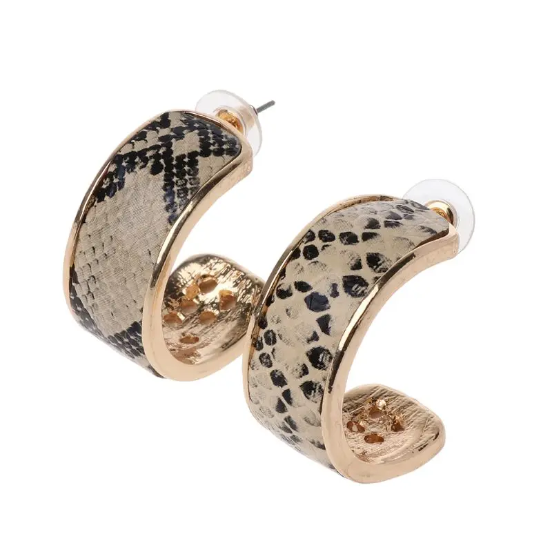 Snakeskin Print Женские большие серьги-кольца с принтом змеиной кожи, геометрические кожаные массивные ювелирные изделия - Окраска металла: Snakeskin Print
