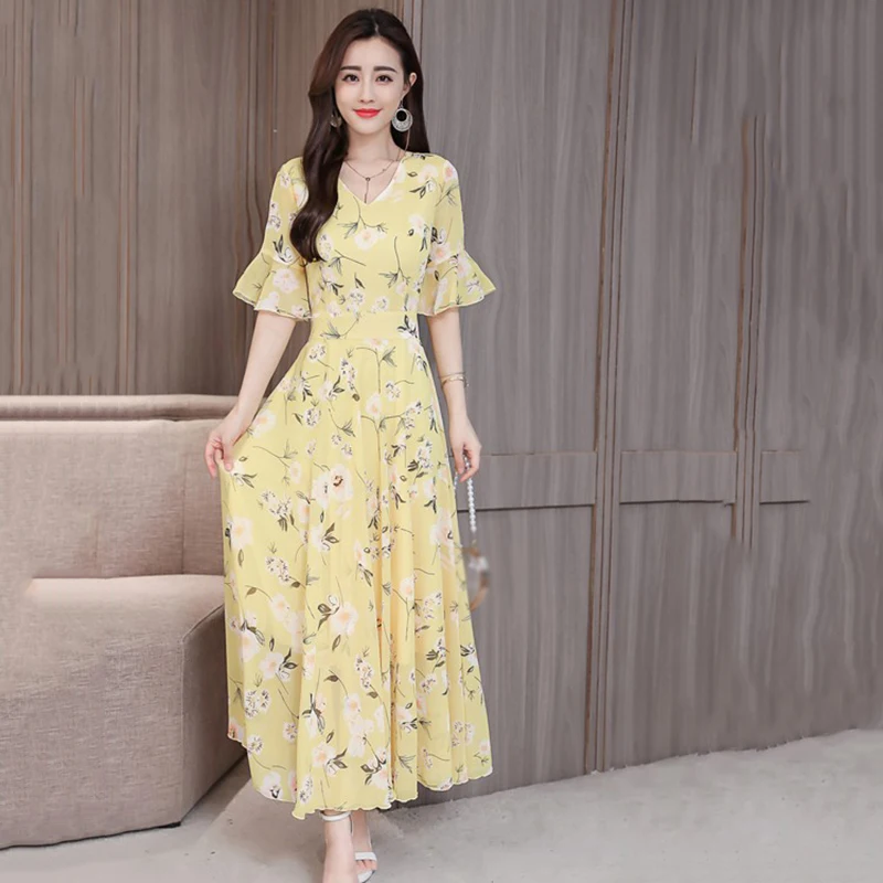 Женское длинное платье макси с цветочным рисунком летнее праздничное пляжное v