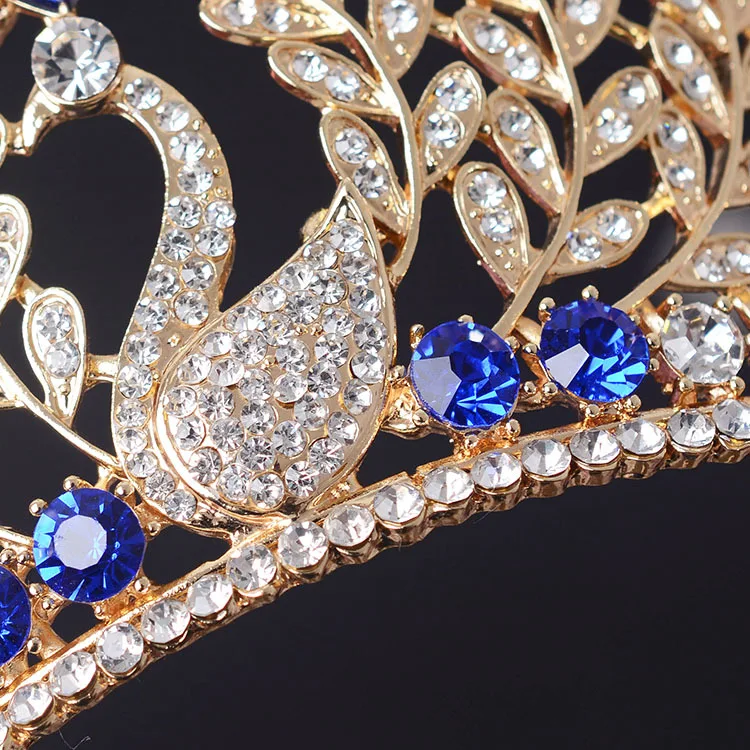 Великолепная девушка королевская синяя корона кристалл принцесса украшения для