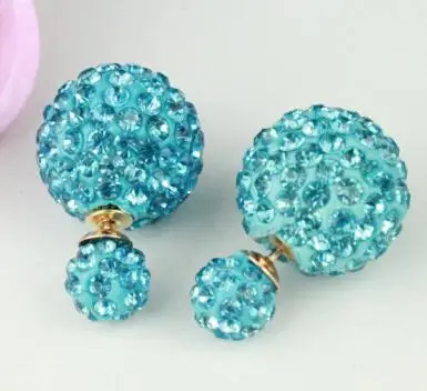 lake blue Charmcci двухсторонние Симпатичные серьги-гвоздики, круглые стразы, женские серьги, ювелирные изделия, серьги-гвоздики, подарок, много цветов - Окраска металла: lake blue