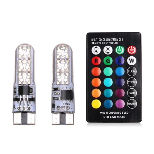 1 Set 2x T10 W5W светодиодный огни автомобиля светодиодный лампы RGB 194 168 501 стробоскоп светодиодный светильник Лампы для чтения с пультом дистанционного управления Управление белого цвета-красный, желтый, 12V - Испускаемый цвет: 1 Set