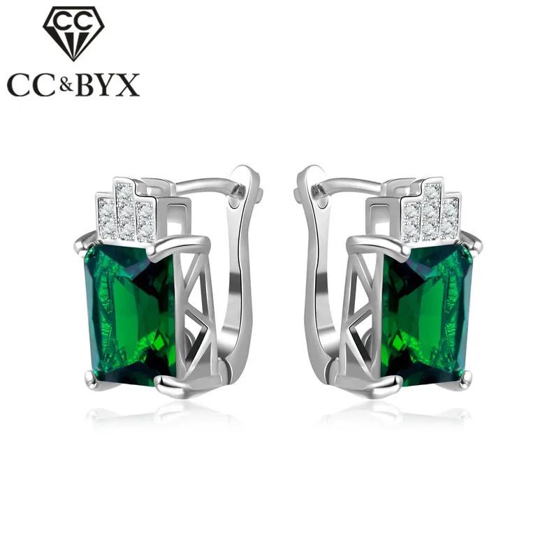 CC модные ювелирные изделия серебряные серьги для женщин Роскошные зеленые камни