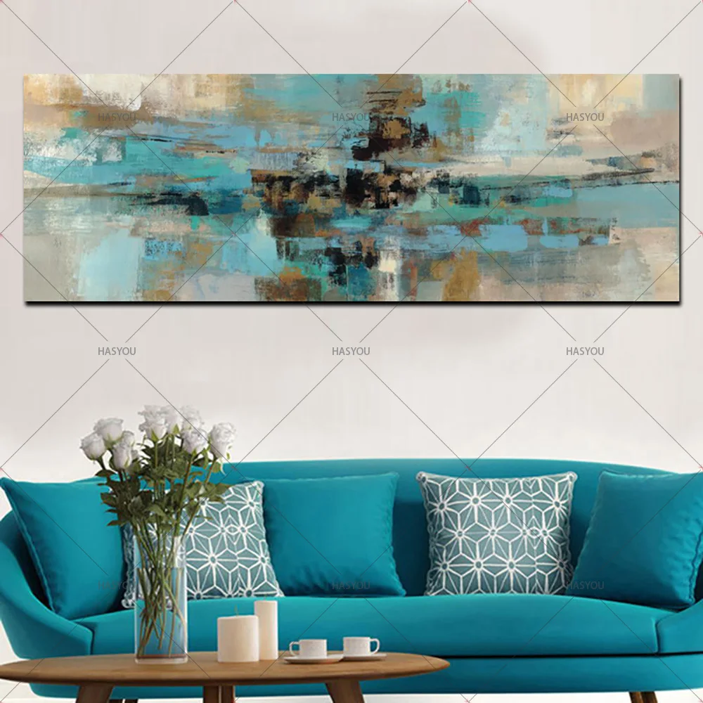 

Canvas Painting Light Blue Landscape Abstract Handmade Oil painting on Canvas Wall Art Bedroom Living Room Sofa Wall Decoratiom