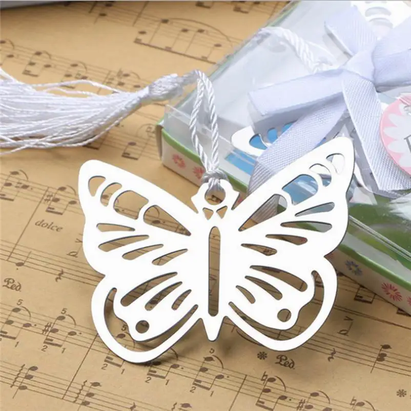 200pcs Practical Reading Essential Metal Butterfly Bookmark With Tassels Boxed Picture Color