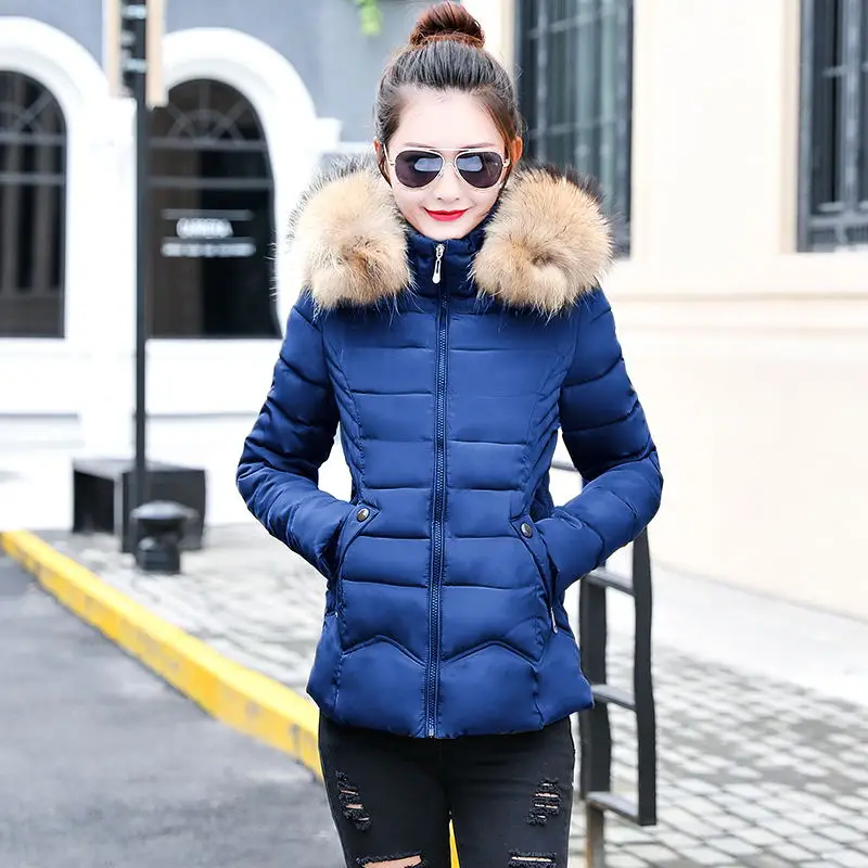 dark blue Специальное предложение! новая зимняя куртка для женщин армейский зеленый зимнее пальто толстый пуховик парка искусственный мех енота воротник с капюшоном верхняя одежда - Цвет: dark blue