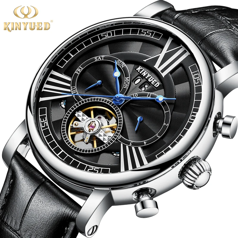 KINYUED Роскошные Tourbillon механические часы для мужчин автоматические скелетоны