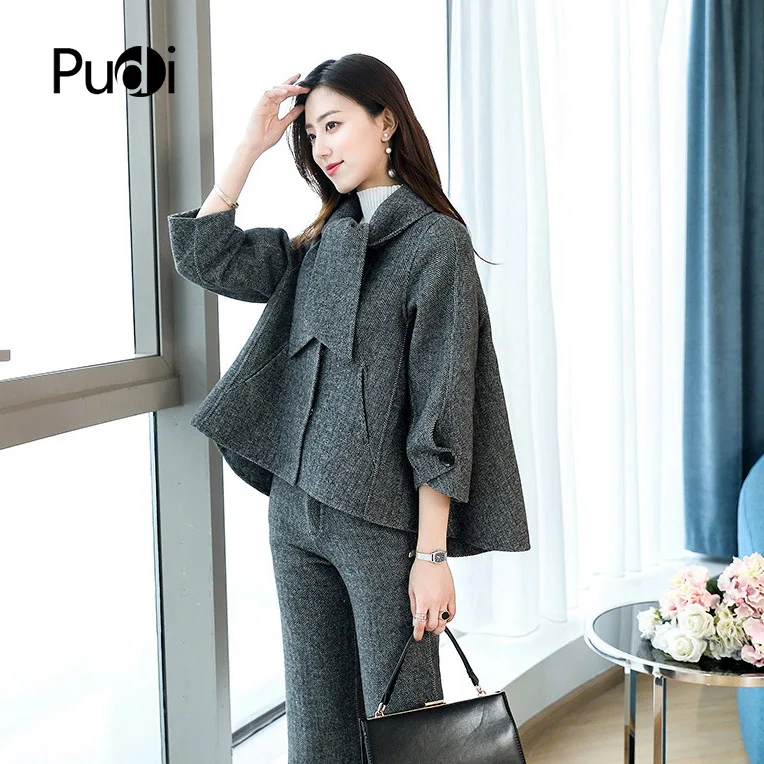 PUDI RO18127 Женская Осенняя зимняя короткая куртка из натуральной шерсти с карманами, свободный стиль, пальто для отдыха с карманами