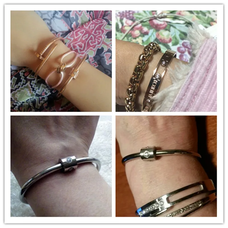 Новое поступление, роскошный бренд, Pulseira, нержавеющая сталь, Кристальные браслеты и браслеты, золотой цвет, винт, любовь, ювелирный браслет для женщин