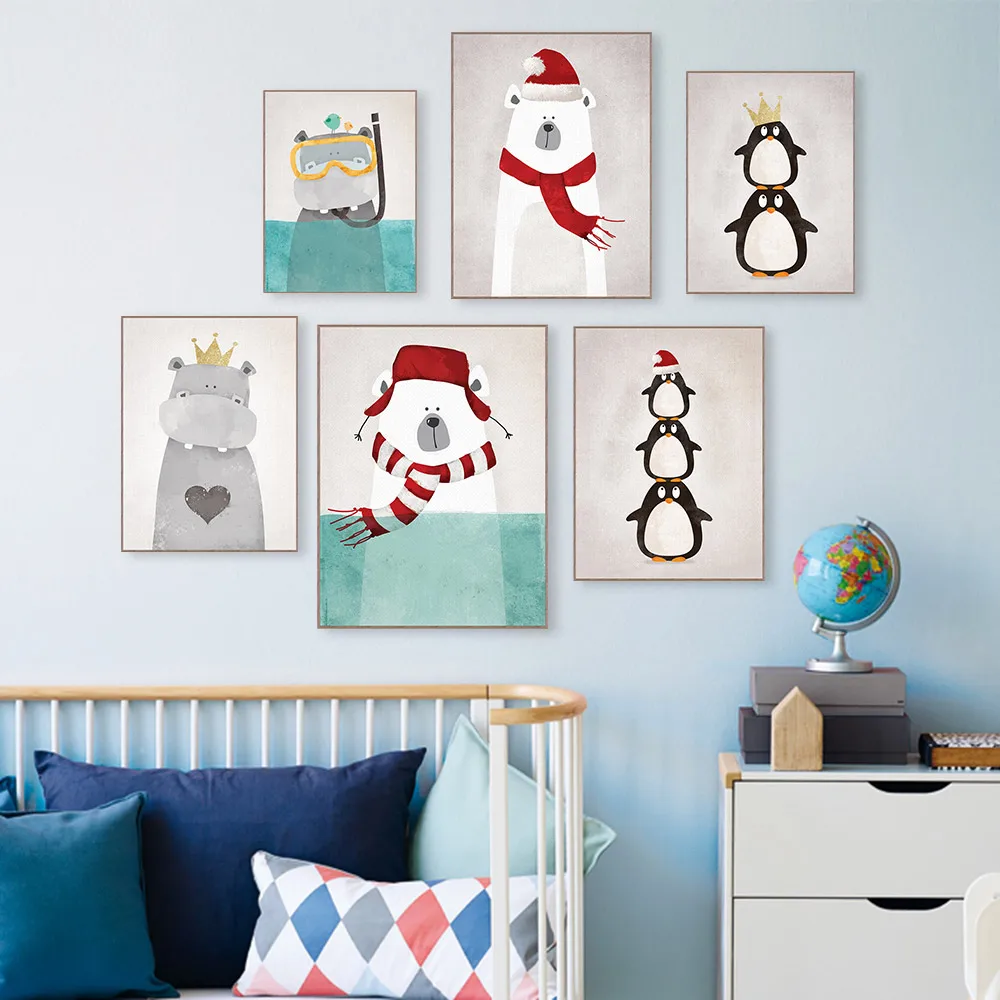 Nordic Kawaii Медведь Бегемот птица животных Polar Bear Книги по искусству печать плакатов c
