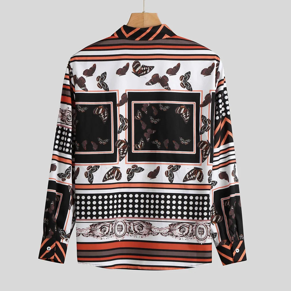 Men's Casual Shirt Slim Fit Printed Long Sleeve Turn-Down Shirts Men Male Clothing Camisa 7/10 | Мужская одежда