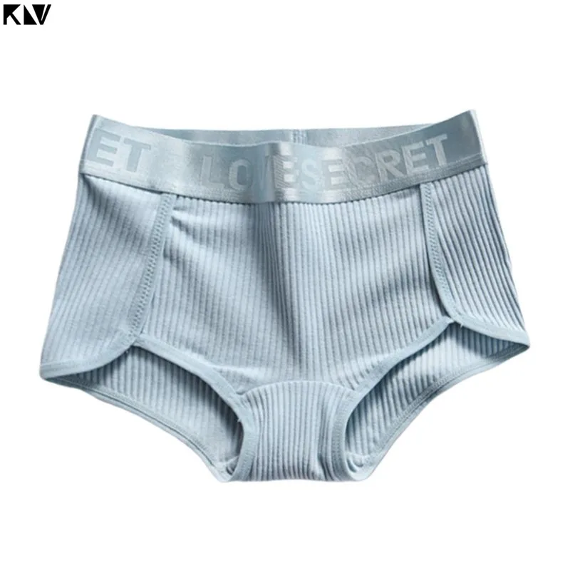 Light Blue KLV/нижнее белье с высокой талией и контролем живота, дышащие милые однотонные трусики для девочек, полосатые хипстерские трусики в рубчик - Цвет: Light Blue