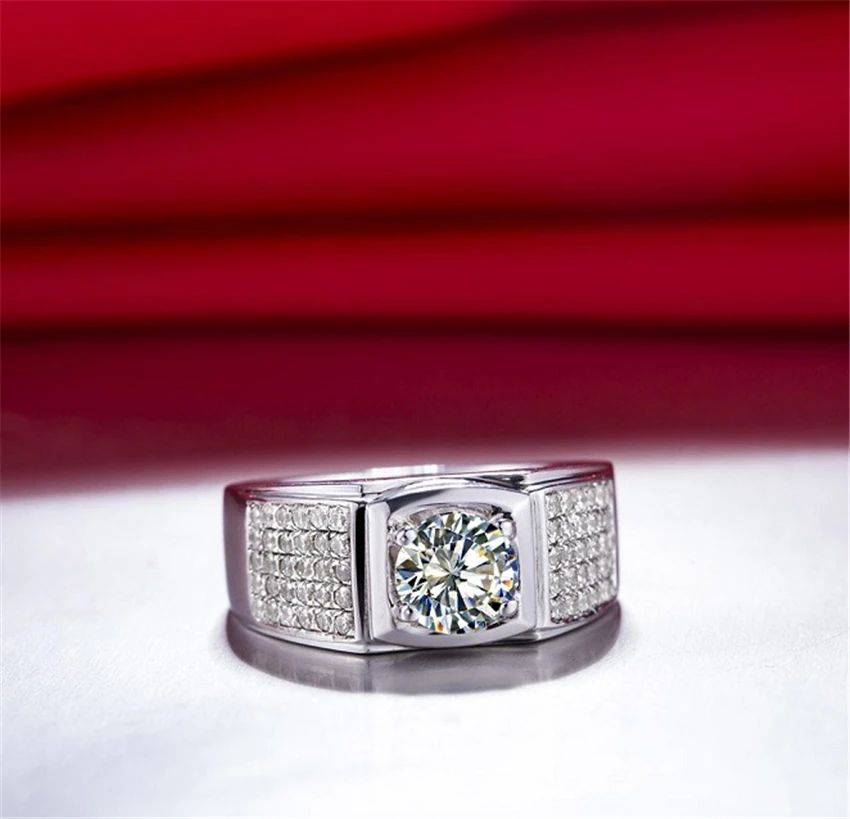 CHARLES& COLVARD, 1Ct, G-H, 6,5 мм, муассаниты, мужское кольцо, одноцветное, 925 пробы, серебряное кольцо, белое золото, цвет, свадебные мужские ювелирные изделия