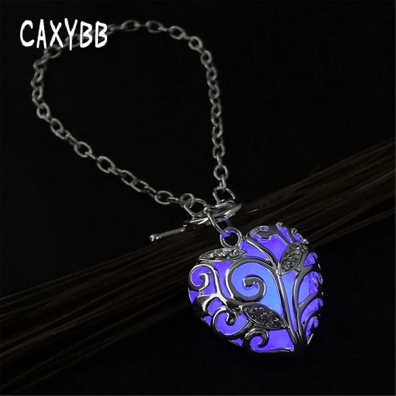 Caxybb оптовая продажа светящееся ожерелье с полым сердцем модное серебряное