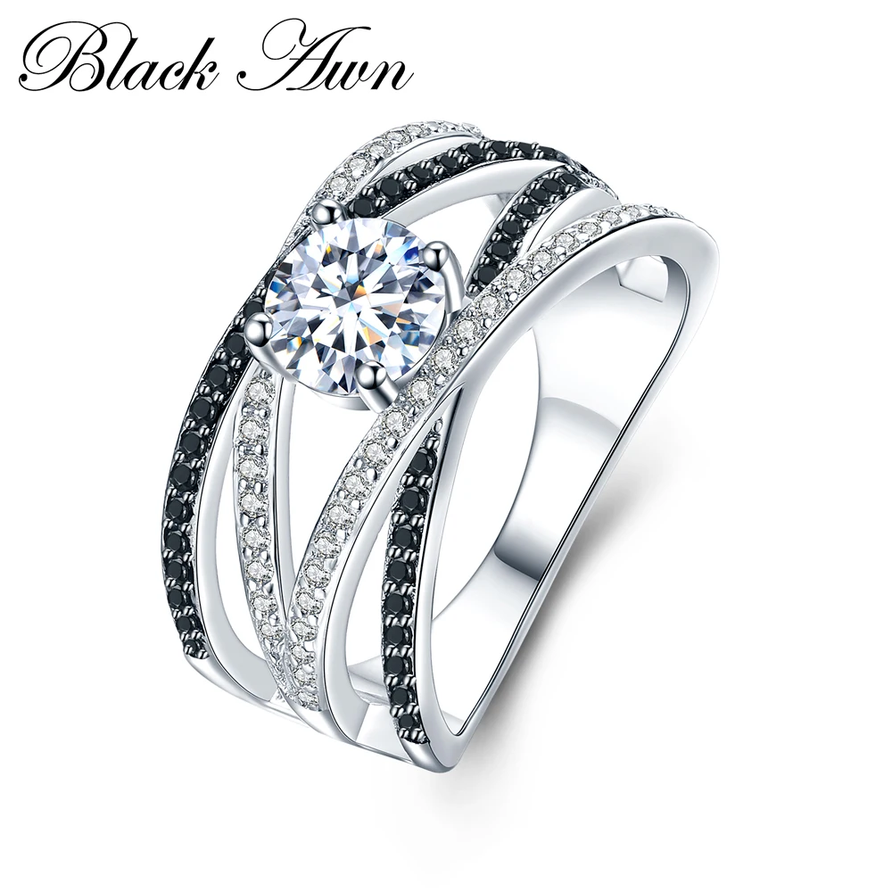 New Arrival Authentic 925 Sterling Silver Women Rings White/Black Zirconia 925 Silver Rings Fine Jewelry Gift Bague C012