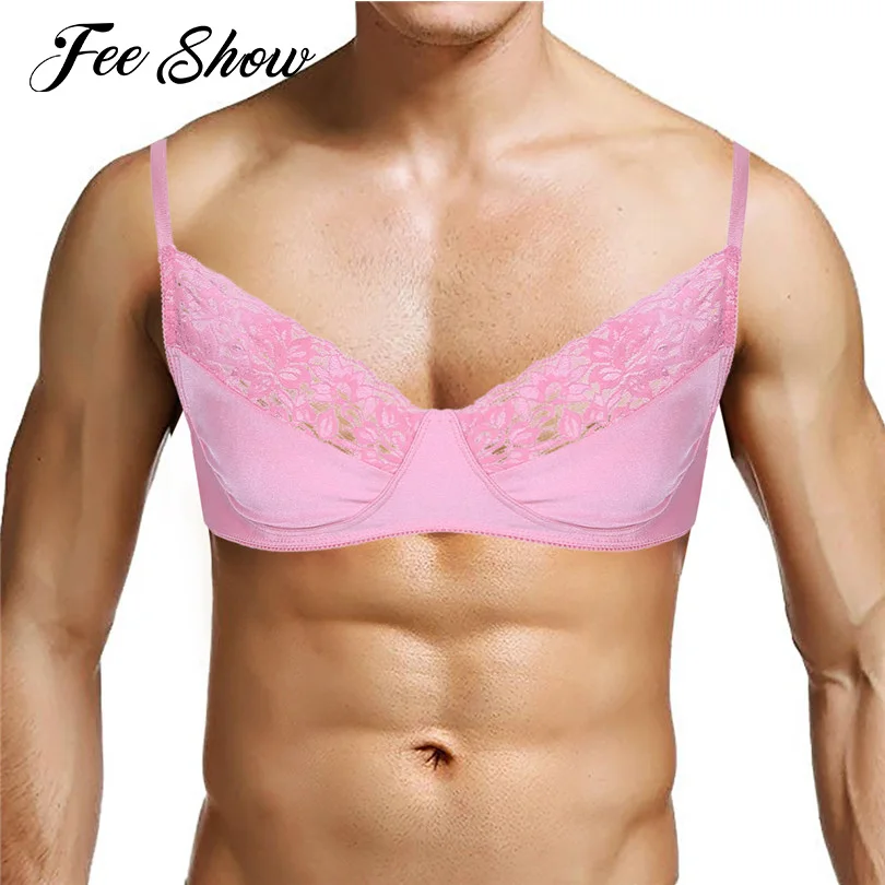 Feeshow гей Для мужчин Сисси бюстгальтер без косточек из гладкой ткани и кружева топ