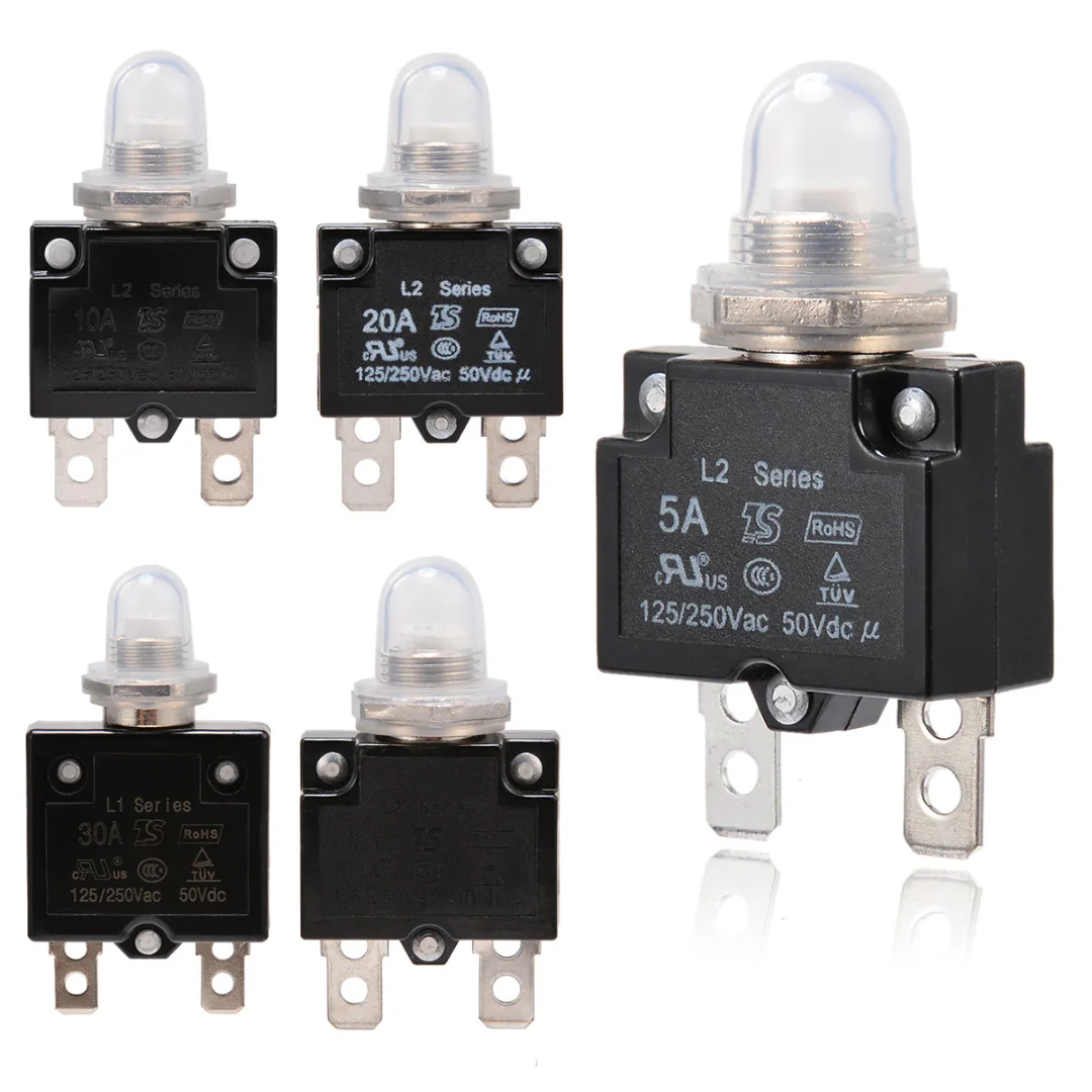 1x 12V/24V Push Button Resettable Thermal Circuit Breaker Panel Mount 5A/10A/15A/20A/30A for Automotive Industrial Marine | Обустройство