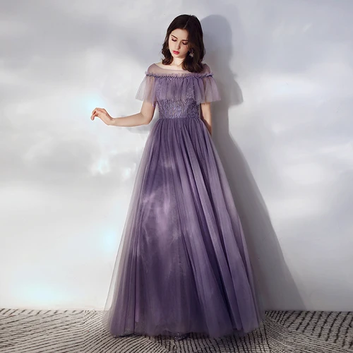 SSYFashion, новинка, фиолетовое длинное вечернее платье, вырез лодочкой, длина до пола, вечерние платья, платья для особых случаев, Vestidos De Noche - Цвет: purple