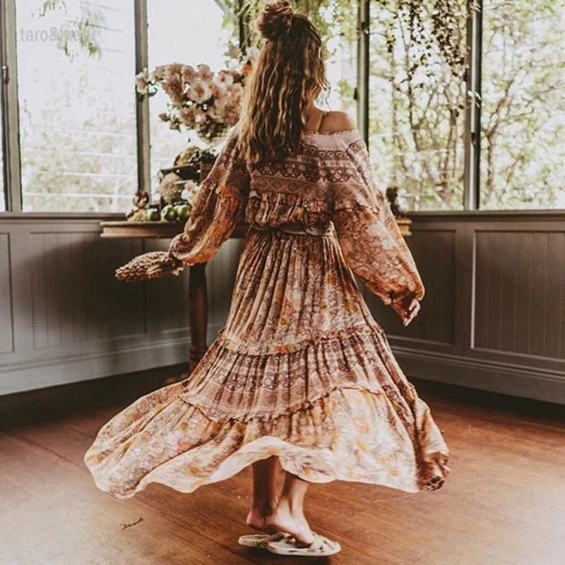 KAHLEE YOSE винтажные Цветочные Boho платья женские летние макси платье с длинным