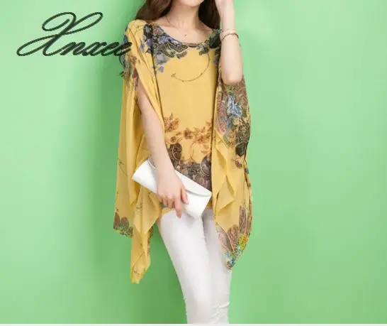 

Women Casual Batwing Sleeve Chiffon One size Shirt Floral Summer Boho Loose Women Tee