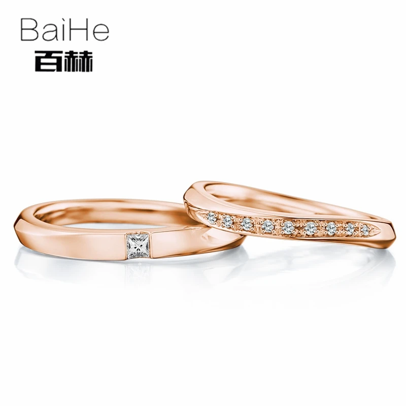 BAIHE Solid 18K Белое Золото 0.09CT Certified H/SI круглый 100% натуральный бриллиант свадебные