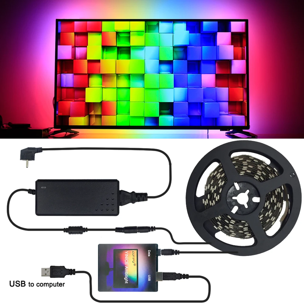 1 м/2 м/4 м/5 м комплект Ambilight WS2812B 5 в Светодиодная лента USB кабель питания лампа лента для ПК ТВ фоновое освещение экран мечты