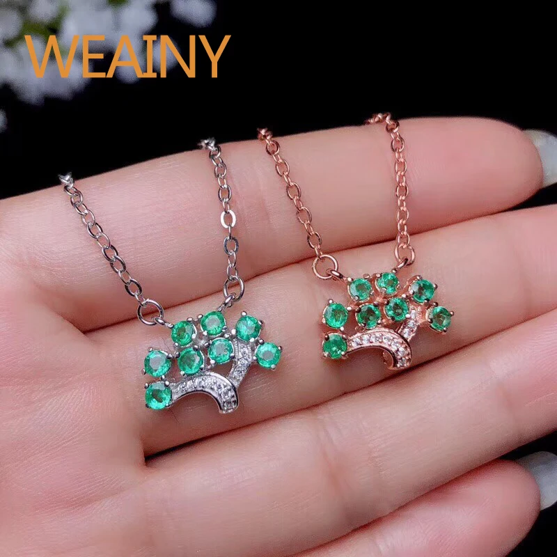 Genuine 925 Sterling Silver Natural Emerald Christmas Tree Pendants&amp Necklace Fashion Fine Jewelry Include the Chain | Украшения и