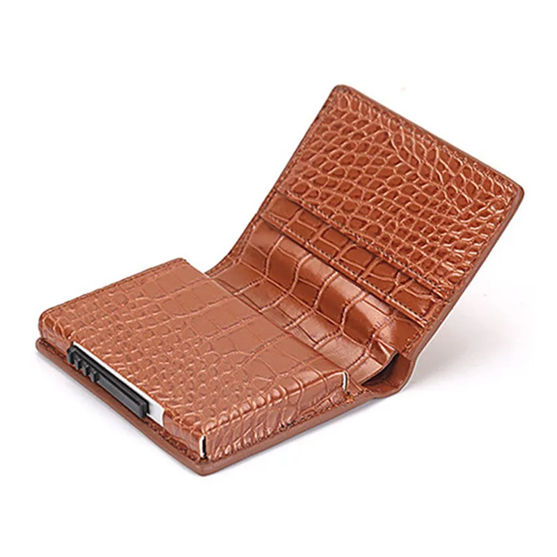 Alligator brown Стиль, RFID Блокировка, мужской кредитный держатель для карт, металлический кошелек, бизнес алюминий, одна коробка, чехол для банковских карт, кошелек для карт - Цвет: Alligator brown