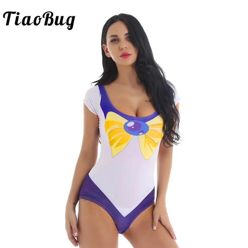 Женский цельный купальник TiaoBug с коротким рукавом и глубоким U образным вырезом