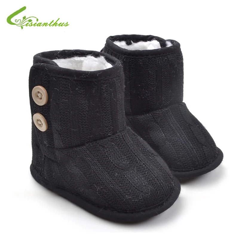 Модные зимние мягкие вязаные ботинки для маленьких девочек и мальчиков теплые из