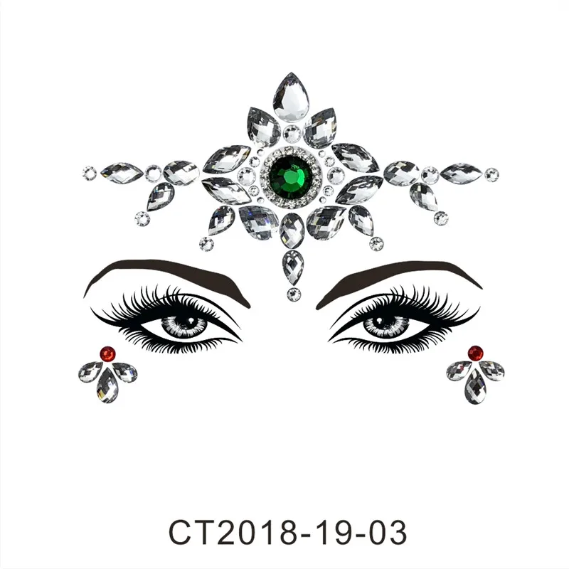 CT1903 1 шт. блестящие праздничные вечерние украшения для лица, драгоценные камни, стразы, украшение для тела, тату, наклейки для глаз, наклейки с драгоценными камнями, декоративные инструменты, набор для макияжа - Цвет: CT1903