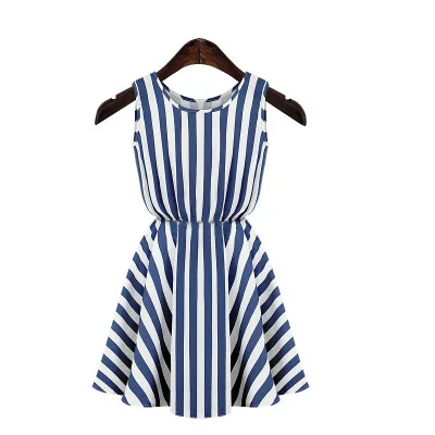 new style fashion women summer casual dress Round collar stripe sleeveless vest girl's cute princess free shipping | Женская одежда