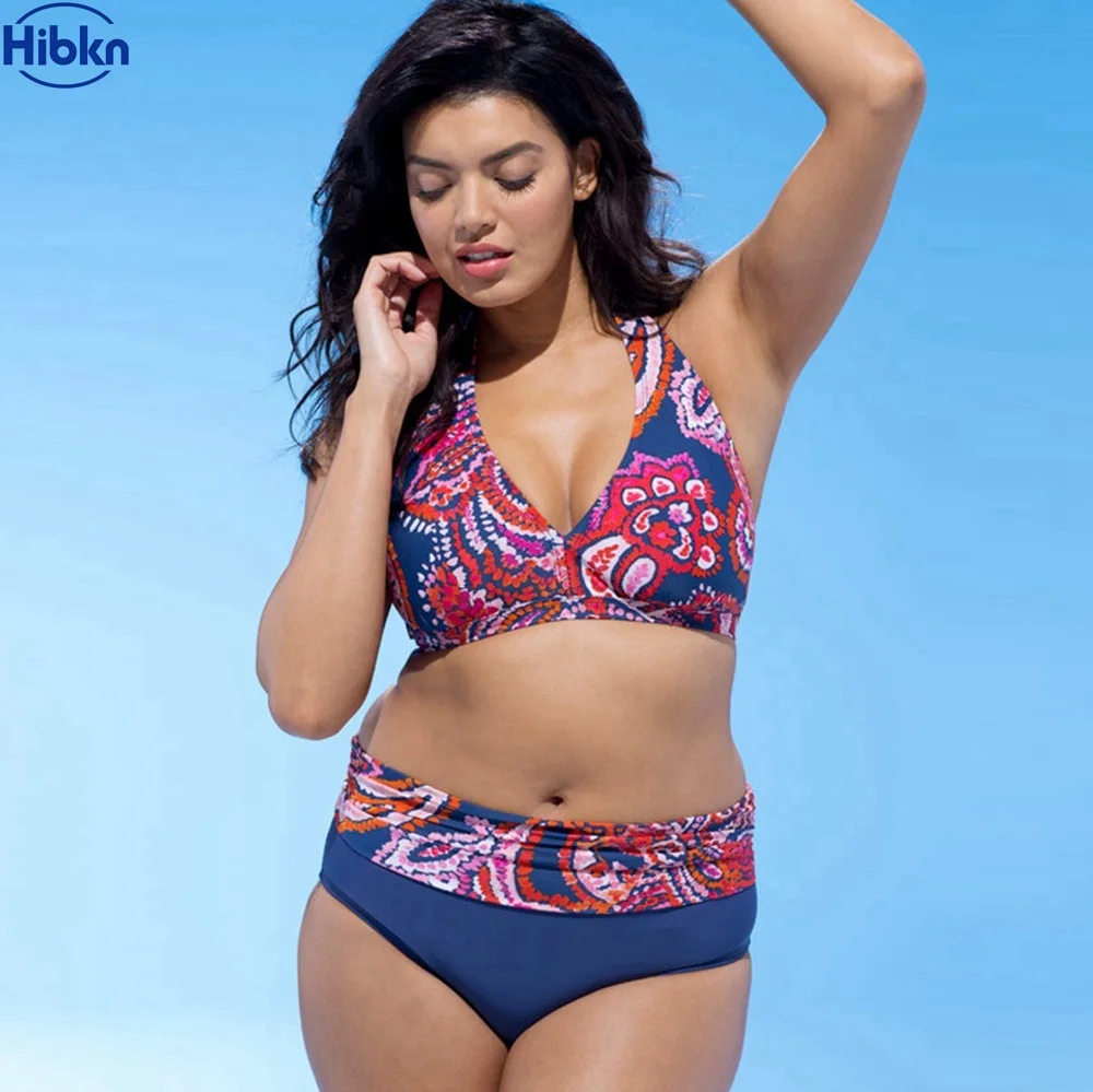 Женский купальник с высокой талией бикини цветочным принтом пуш ап большие