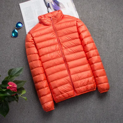 orange Бренд, Осень-зима, легкий пуховик, мужская мода, с капюшоном, короткий, большой, ультра-тонкий светильник, молодежное, тонкое пальто, пуховики - Цвет: orange