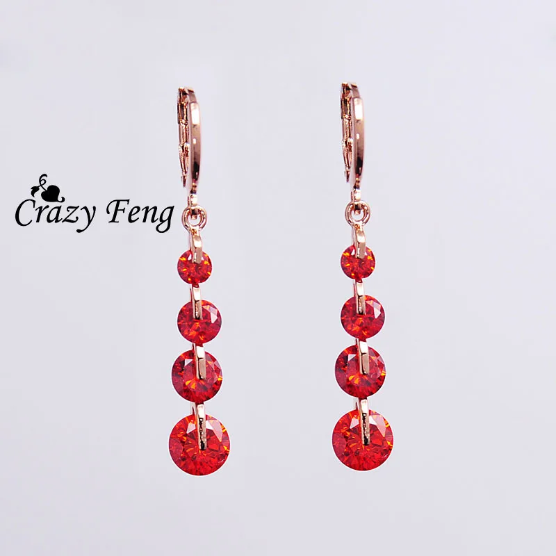 Женские длинные висячие серьги Crazy Feng золотого цвета с фианитами и кристаллами