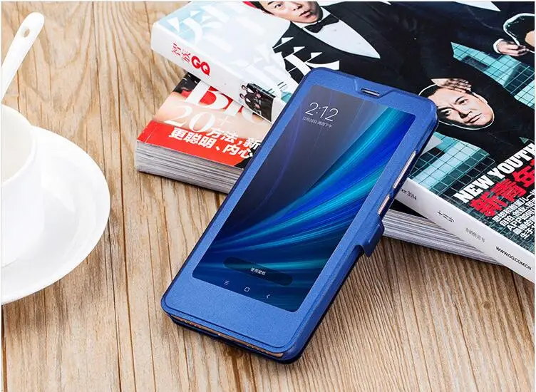 Чехол книжка для Xiaomi Redmi 5 Plus противоударный прозрачный чехол с окошком экрана