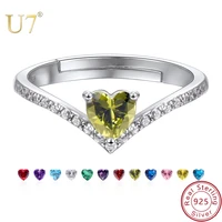 u7 925 sterling silver hearts design august birthstone ring green color vintage women engagement jewelry real silver rings sc108