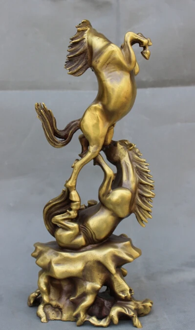 WBY Elegant S3805 15&quot Folk Chinese Bronze Carved Animals Year Zodiac 2 Up Horse Play Statue Set (A 0319 discount 35%) | Дом и сад
