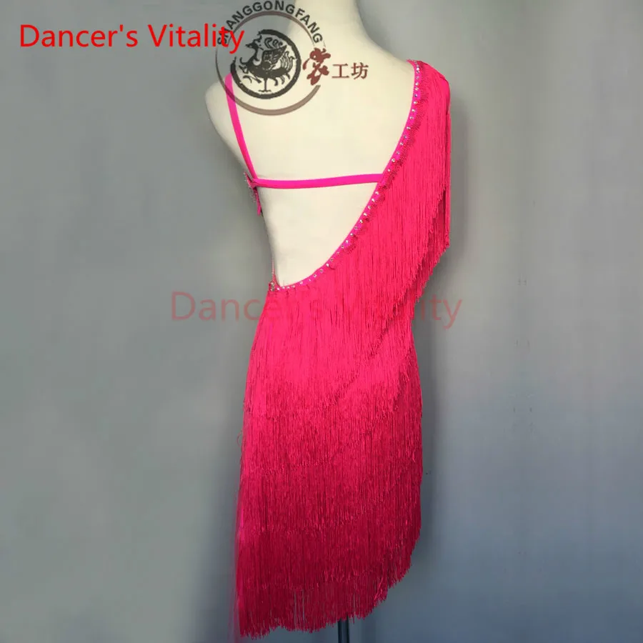 

Dancer's Vitality New Brand Shoulder Diamonds Back Opening Latin Dance Dress Women Samba Tango Cha-Cha Dancing Dress For Kids
