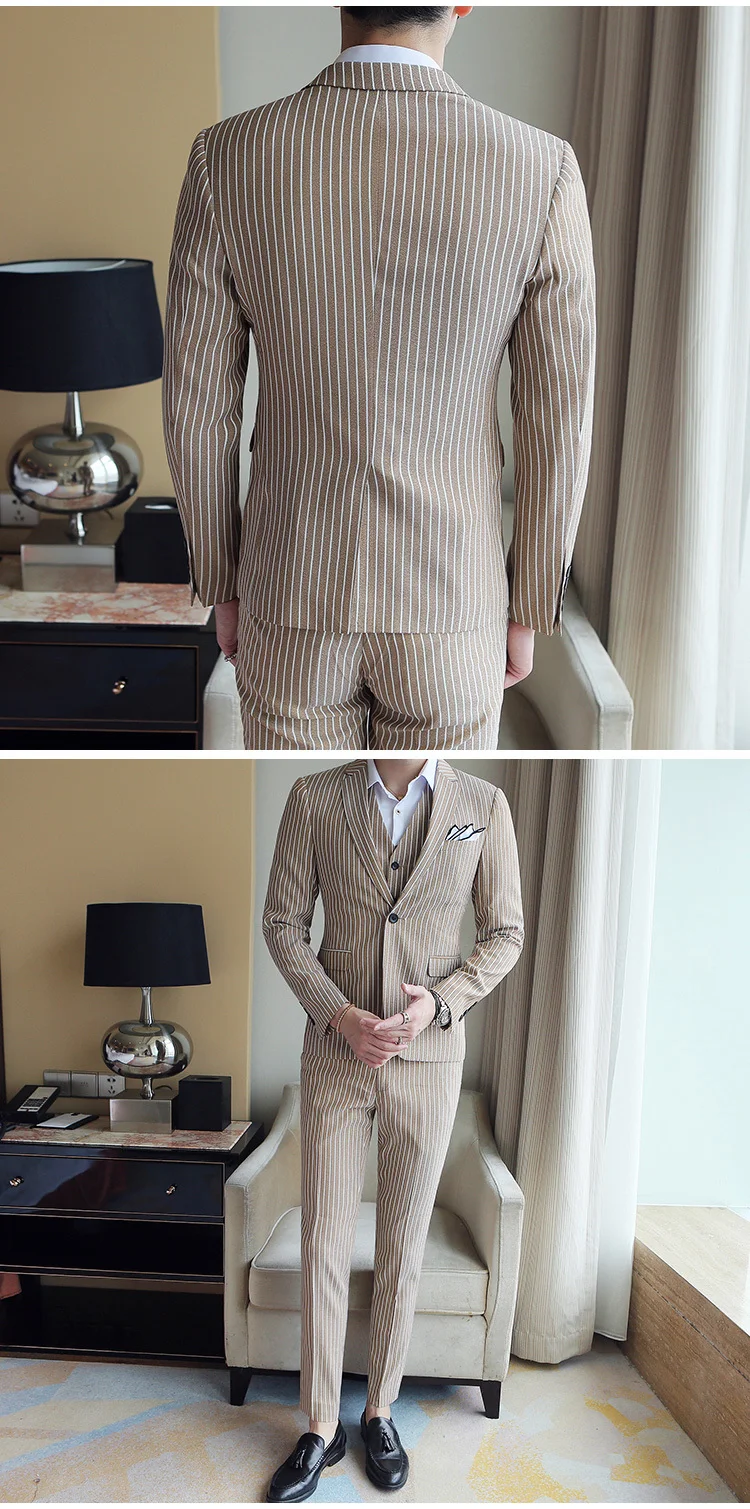 5 colors Elegant Stripe Suit Terno Costume Homme Luxe Tuxedo Suit Formal Smoking Uomo Party Weddin Slim Fit Banquet Suit Men