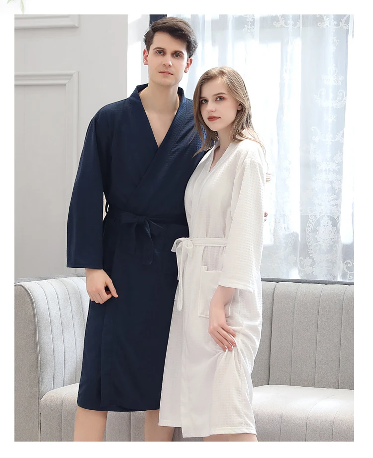 Осенний Вафельный Халат, тонкий абсорбирующий Быстросохнущий халат yukata для мужчин и женщин, домашняя ночная рубашка для пар, нижнее белье, Халат