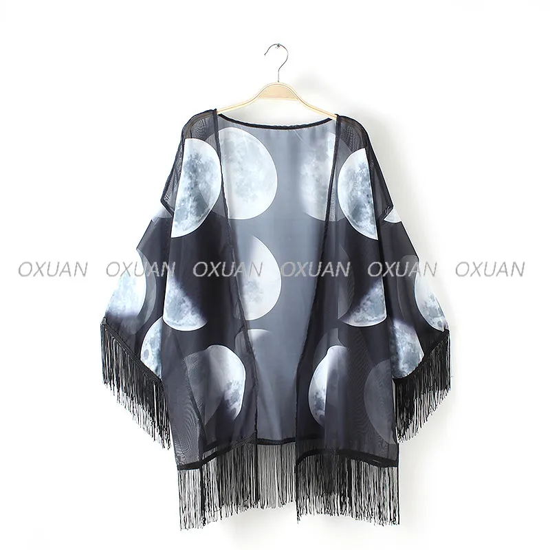 Женские шифоновые топы с кисточками шаль кимоно кардиган Blusa Feminina Повседневная