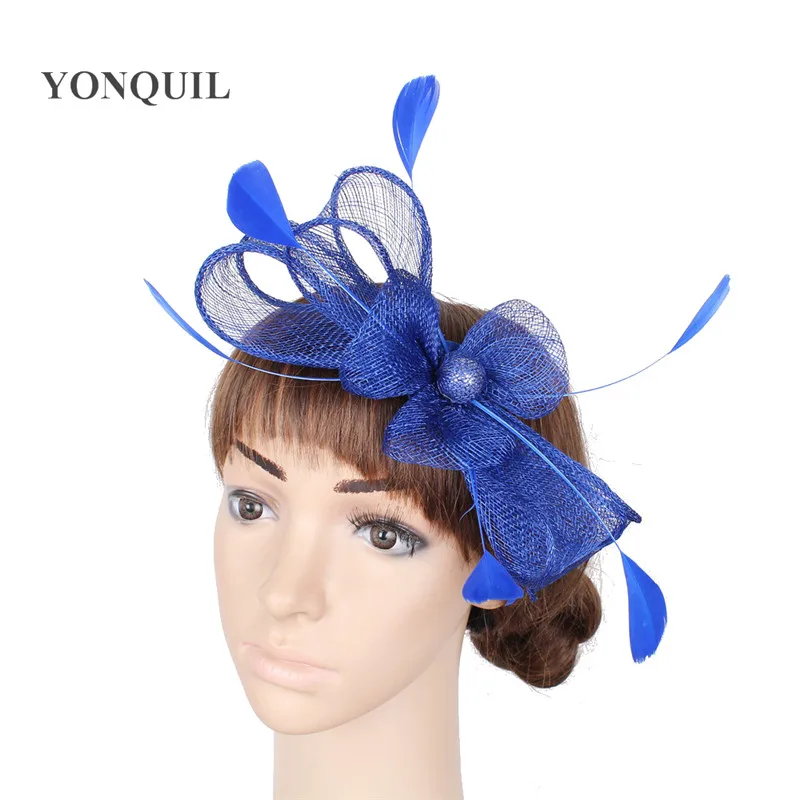 Vintage Sinamay Fascinator Headwear Colorful Mesh Feather Party Show Hair Accessories Millinery Linen Yellow Cocktail Hat MYQ093 |