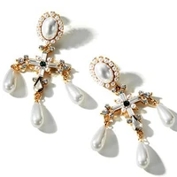 charmcci baroque white cross dangle drop earring pearl long earrings korean pendientes luxury brand wedding ear jewelry