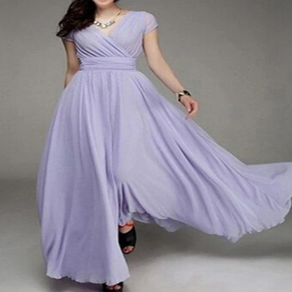 light purple Женское платье с v-образным вырезом, длинные платья, короткие рукава, шифон, средняя талия, гофрированные, облегающие, женские вечерние платья GM - Цвет: light purple