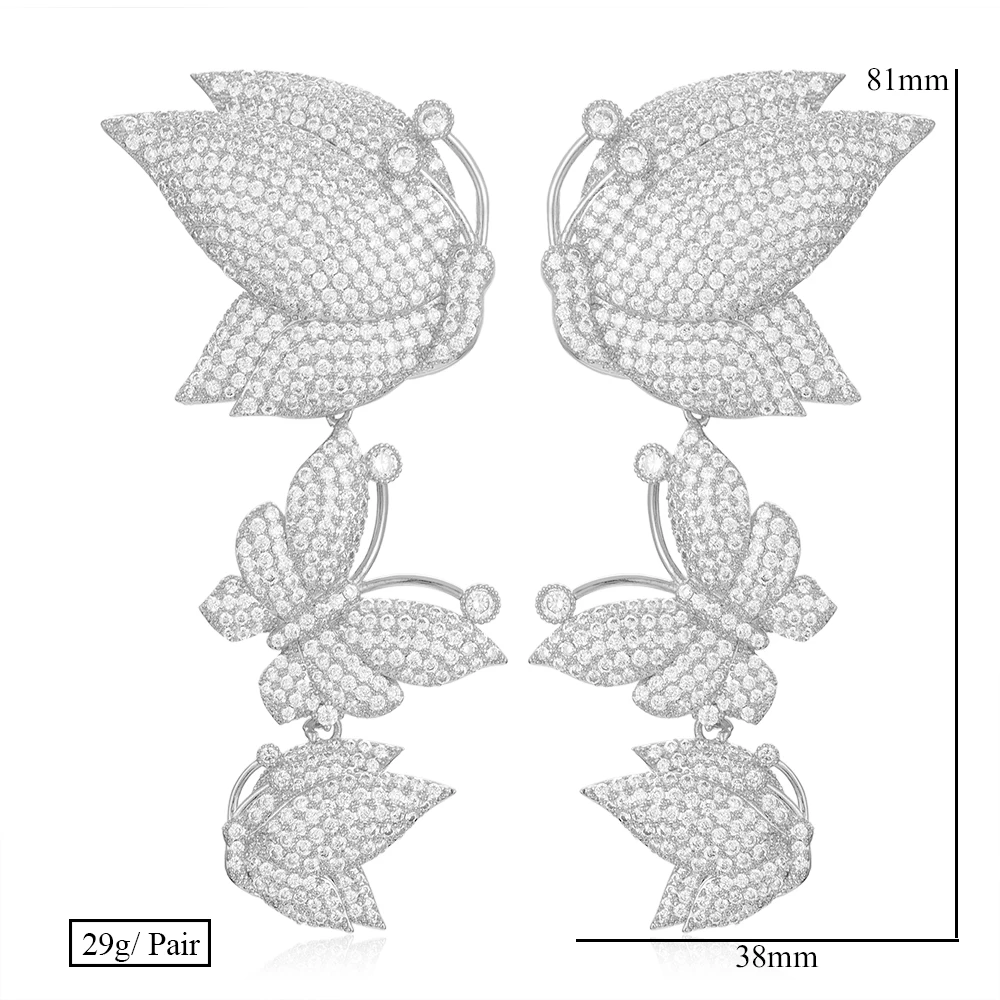 

missvikki Luxury Gorgeous Charm Big Butterfly Pendant Earrings for Women Bridal Actor Dancer Prom Party Show Earrings Women Gift