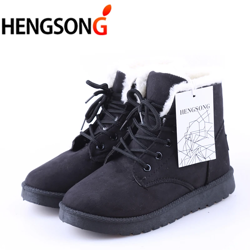 Classic Women Winter Boots Ankle Shoes Round Toe Lace-Up Flat With Female Warm ER400329 | Обувь